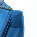 CHANEL Mademoiselle Chain Shoulder Bag Canvas Blue Gold CC Auth 154058SAV-22