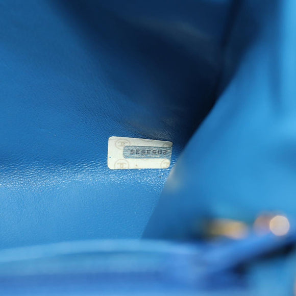 CHANEL Mademoiselle Chain Shoulder Bag Canvas Blue Gold CC Auth 154058SAV