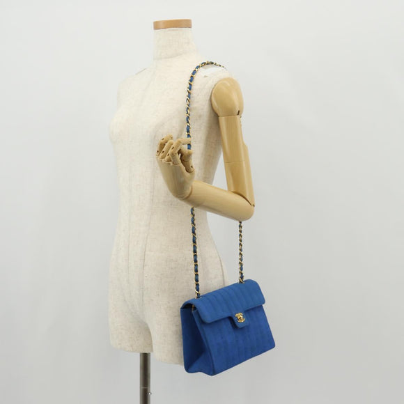 CHANEL Mademoiselle Chain Shoulder Bag Canvas Blue Gold CC Auth 154058SAV