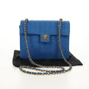 CHANEL Mademoiselle Chain Shoulder Bag Canvas Blue Gold CC Auth 154058SAV-30