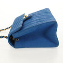 CHANEL Mademoiselle Chain Shoulder Bag Canvas Blue Gold CC Auth 154058SAV-5