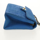 CHANEL Mademoiselle Chain Shoulder Bag Canvas Blue Gold CC Auth 154058SAV-6