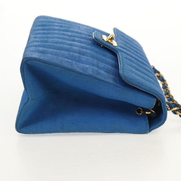 CHANEL Mademoiselle Chain Shoulder Bag Canvas Blue Gold CC Auth 154058SAV