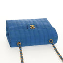 CHANEL Mademoiselle Chain Shoulder Bag Canvas Blue Gold CC Auth 154058SAV-7