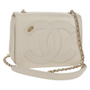 CHANEL COCO Mark Chain Shoulder Bag Lamb Skin White Gold CC Auth 154059V-1