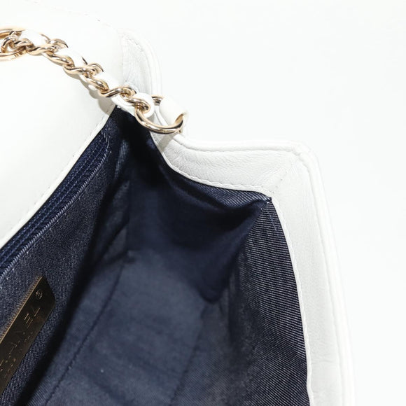 CHANEL COCO Mark Chain Shoulder Bag Lamb Skin White Gold CC Auth 154059V