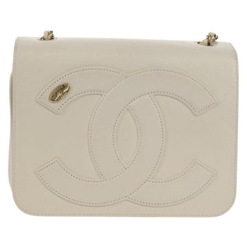 CHANEL COCO Mark Chain Shoulder Bag Lamb Skin White Gold CC Auth 154059V - 0