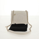 CHANEL COCO Mark Chain Shoulder Bag Lamb Skin White Gold CC Auth 154059V-26