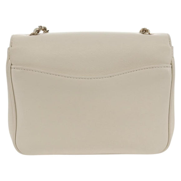 CHANEL COCO Mark Chain Shoulder Bag Lamb Skin White Gold CC Auth 154059V