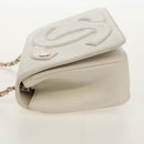 CHANEL COCO Mark Chain Shoulder Bag Lamb Skin White Gold CC Auth 154059V-4