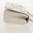 CHANEL COCO Mark Chain Shoulder Bag Lamb Skin White Gold CC Auth 154059V-5