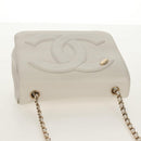 CHANEL COCO Mark Chain Shoulder Bag Lamb Skin White Gold CC Auth 154059V-6