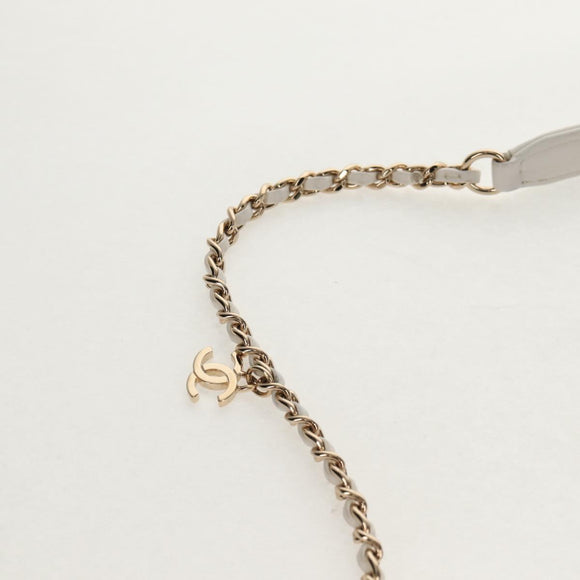 CHANEL COCO Mark Chain Shoulder Bag Lamb Skin White Gold CC Auth 154059V