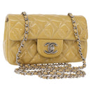 CHANEL Matelasse 17 Chain Shoulder Bag Enamel Yellow Gold CC Auth 154061-1