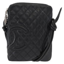 CHANEL Matelasse Cambon Line Shoulder Bag Calf Skin Black Silver CC Auth 154065-1