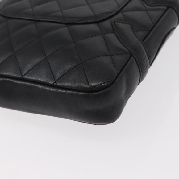 CHANEL Matelasse Cambon Line Shoulder Bag Calf Skin Black Silver CC Auth 154065