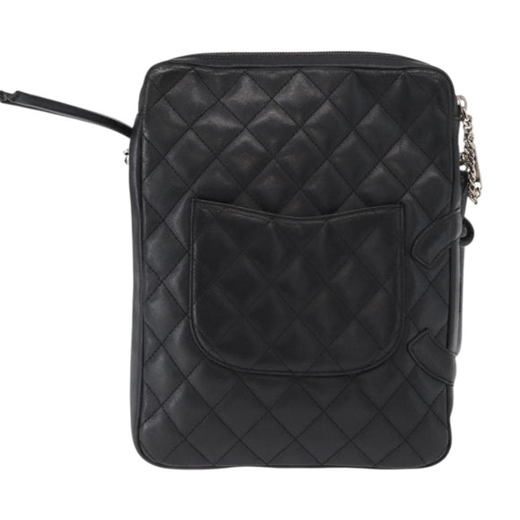 CHANEL Matelasse Cambon Line Shoulder Bag Calf Skin Black Silver CC Auth 154065