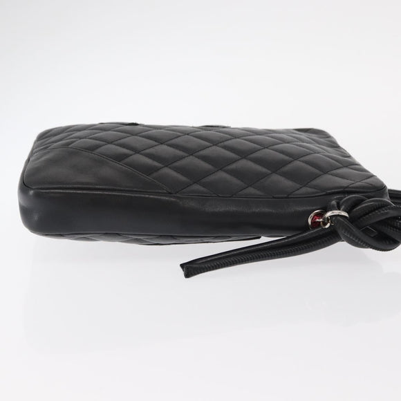 CHANEL Matelasse Cambon Line Shoulder Bag Calf Skin Black Silver CC Auth 154065