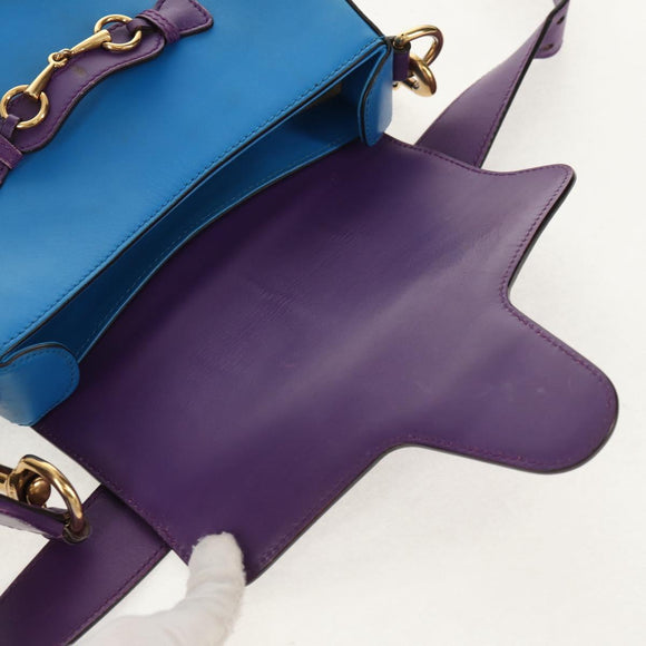 GUCCI Horsebit Shoulder Bag Leather Purple Gold 380573 Auth 154070V