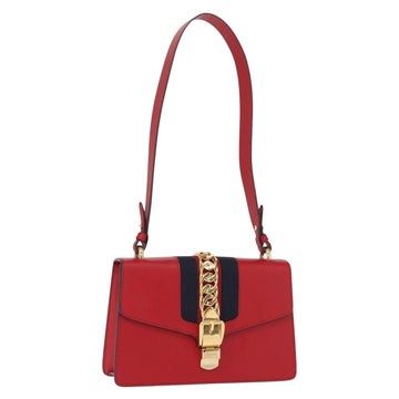 GUCCI Sylvie Sherry Line Shoulder Bag Leather Red Gold Navy 421882 Auth 154071M