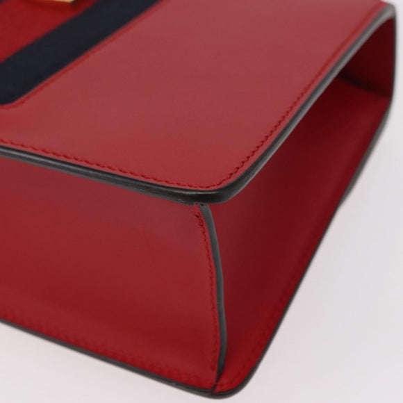 GUCCI Sylvie Sherry Line Shoulder Bag Leather Red Gold Navy 421882 Auth 154071M