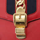 GUCCI Sylvie Sherry Line Shoulder Bag Leather Red Gold Navy 421882 Auth 154071M-14