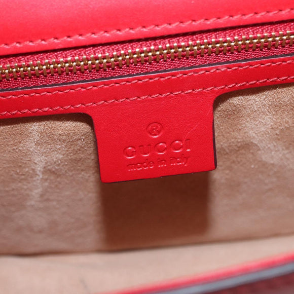 GUCCI Sylvie Sherry Line Shoulder Bag Leather Red Gold Navy 421882 Auth 154071M