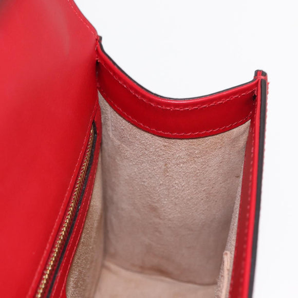 GUCCI Sylvie Sherry Line Shoulder Bag Leather Red Gold Navy 421882 Auth 154071M