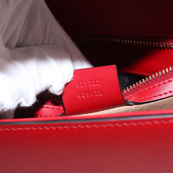 GUCCI Sylvie Sherry Line Shoulder Bag Leather Red Gold Navy 421882 Auth 154071M