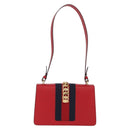 GUCCI Sylvie Sherry Line Shoulder Bag Leather Red Gold Navy 421882 Auth 154071M-3