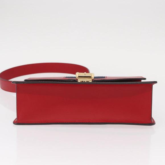 GUCCI Sylvie Sherry Line Shoulder Bag Leather Red Gold Navy 421882 Auth 154071M