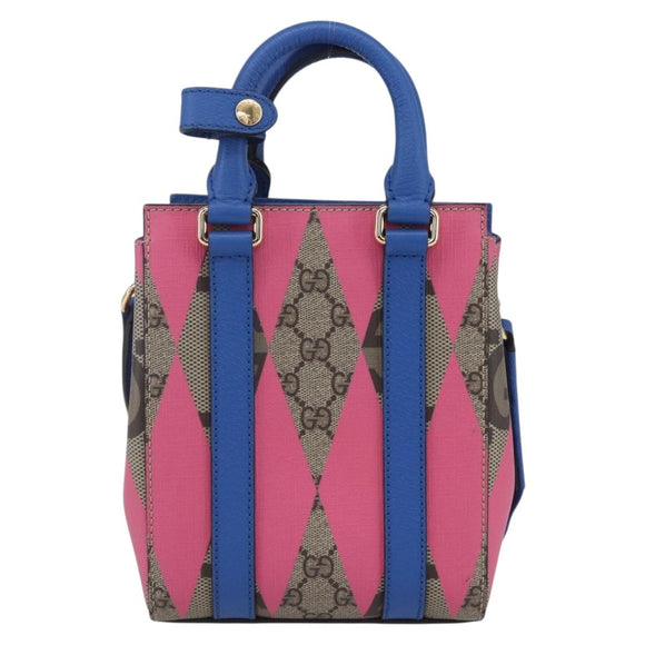 GUCCI GG Supreme Hand Bag PVC 2way Beige Blue Auth 154072SAM