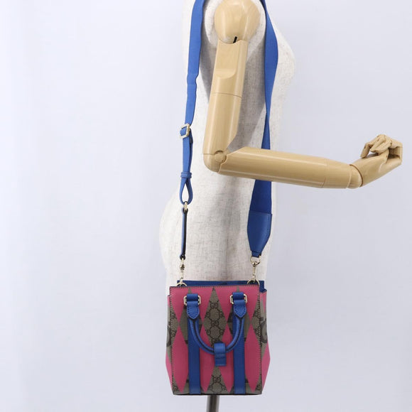 GUCCI GG Supreme Hand Bag PVC 2way Beige Blue Auth 154072SAM