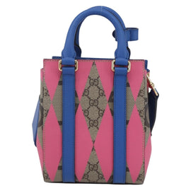 GUCCI GG Supreme Hand Bag PVC 2way Beige Blue Auth 154072SAM - 0