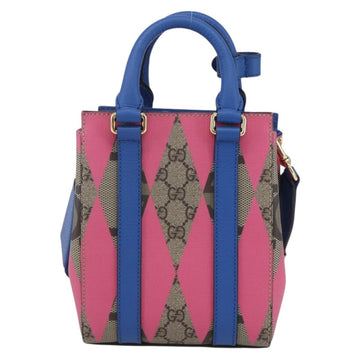 GUCCI GG Supreme Hand Bag PVC 2way Beige Blue Auth 154072SAM - 0