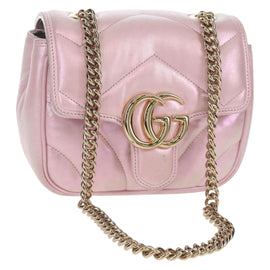 GUCCI GG Marmont Chain Shoulder Bag Leather Pink Gold 739682 Auth 154073V