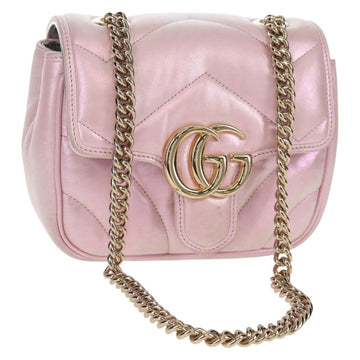 GUCCI GG Marmont Chain Shoulder Bag Leather Pink Gold 739682 Auth 154073V