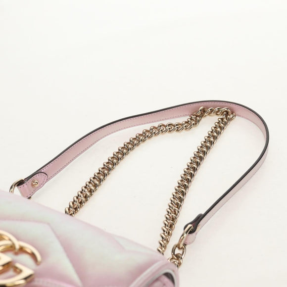 GUCCI GG Marmont Chain Shoulder Bag Leather Pink Gold 739682 Auth 154073V