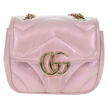 GUCCI GG Marmont Chain Shoulder Bag Leather Pink Gold 739682 Auth 154073V - 0