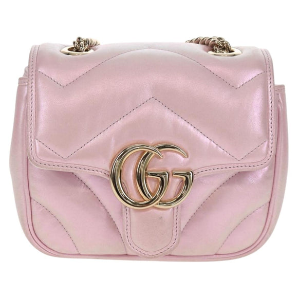 GUCCI GG Marmont Chain Shoulder Bag Leather Pink Gold 739682 Auth 154073V