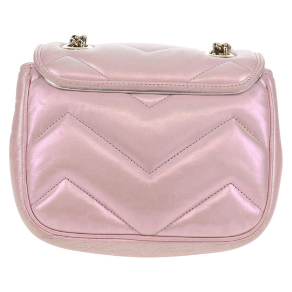 GUCCI GG Marmont Chain Shoulder Bag Leather Pink Gold 739682 Auth 154073V