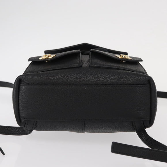 Salvatore Ferragamo Gancini Backpack Leather Black Gold Auth 154075SM