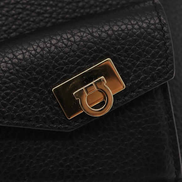 Salvatore Ferragamo Gancini Backpack Leather Black Gold Auth 154075SM