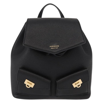 Salvatore Ferragamo Gancini Backpack Leather Black Gold Auth 154075SM - 0