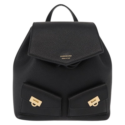 Salvatore Ferragamo Gancini Backpack Leather Black Gold Auth 154075SM - 0