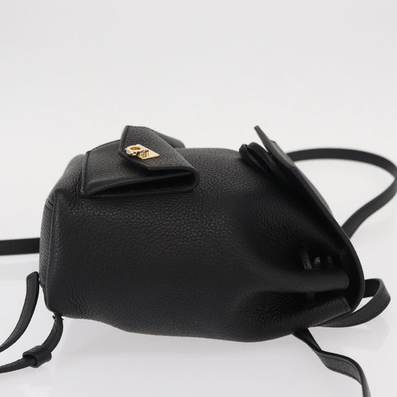 Salvatore Ferragamo Gancini Backpack Leather Black Gold Auth 154075SM