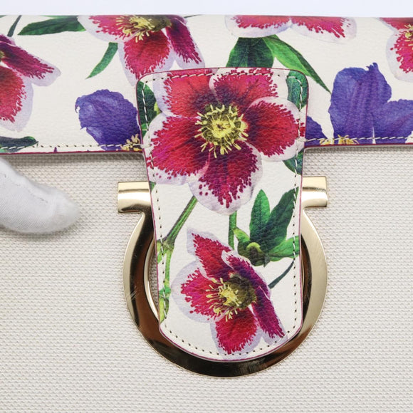 Salvatore Ferragamo Chain Gancini Bag Canvas Multicolor Gold Auth 154076SAM