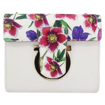 Salvatore Ferragamo Chain Gancini Bag Canvas Multicolor Gold Auth 154076SAM - 0