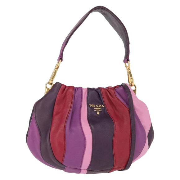 PRADA Hand Bag Leather 2way Multicolor Gold Auth 154077SAM