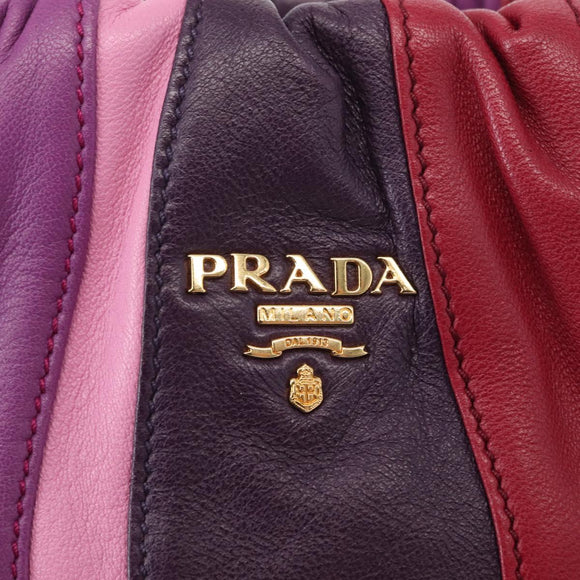 PRADA Hand Bag Leather 2way Multicolor Gold Auth 154077SAM